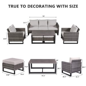 HUMMUH 6 Piece Patio Furniture All Weather Wicker Outdoor Sectional Sofa,High Back Patio Chairs,Coffee Table and Ottomans Set for Porch,Garden,Backyard