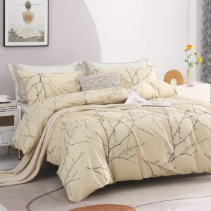 SLEEPBELLA Duvet Cover Full, 600 Thread Count Cotton Leaf Botanical Pattern Print Reversible Comforter Cover Set (Full, Teal Blue-Leaf)