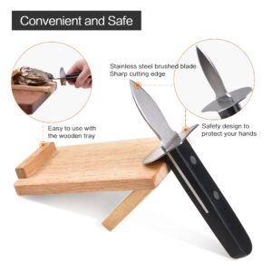 NEEDBUY Oyster Knife Shucker Set Oyster Shucking Knife with Wooden holder Oyster Shucking Clamp Seafood Tools