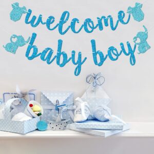 Welcome Baby Boy Banner, Pre-strung Baby Shower Banner, It's A Boy Decorations, Baby Boy Shower Decorations, Blue Glitter