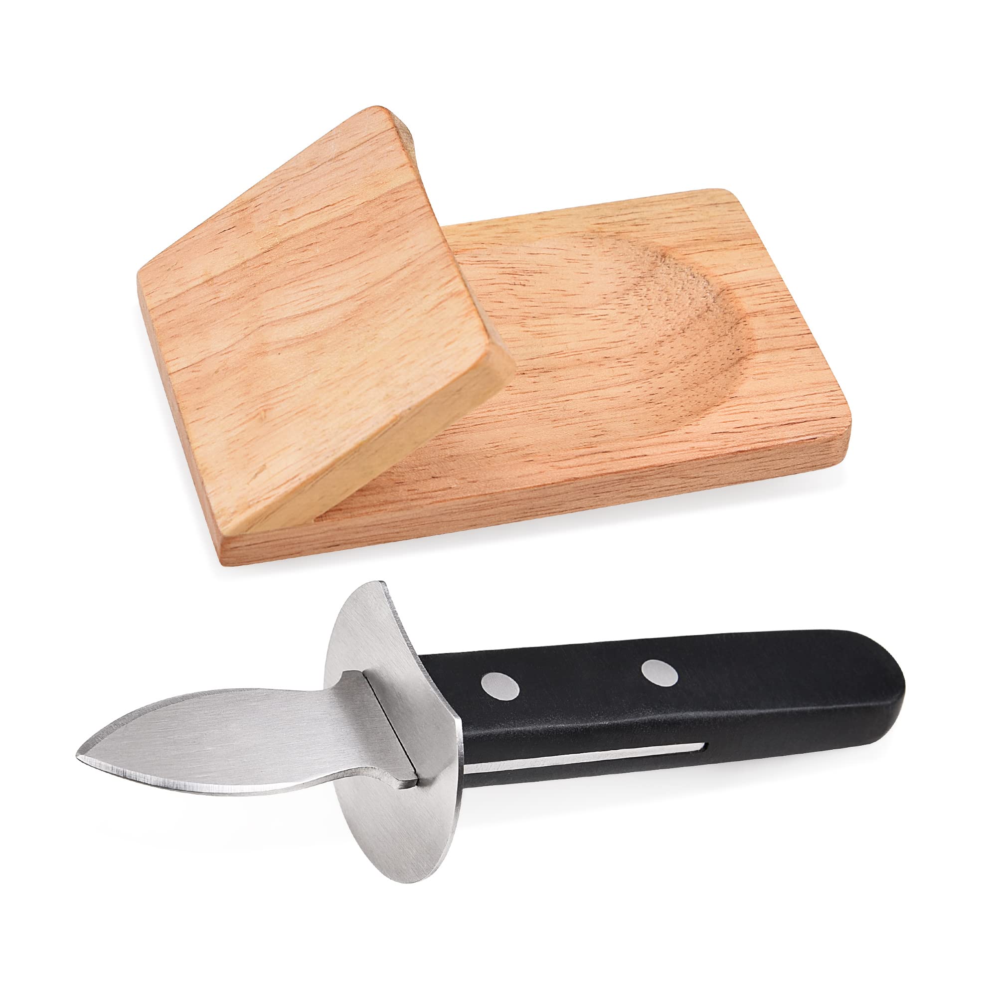 NEEDBUY Oyster Knife Shucker Set Oyster Shucking Knife with Wooden holder Oyster Shucking Clamp Seafood Tools