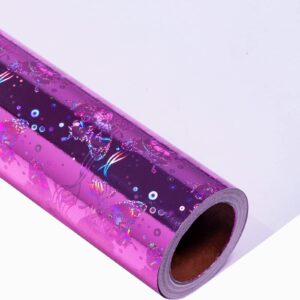 LeZakaa Pink Holographic Wrapping Paper - Mini Roll - Butterfly Print for Birthday, Holiday - 17 inches x 32.8 Feet (46.5 sq.ft.)