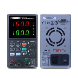 hantek dc power supply variable, adjustable switching bench power supply(0-160v 0-4a) with 4-digit led display voltage and current, short circuit protection functions, accurate encoder adjustment knob