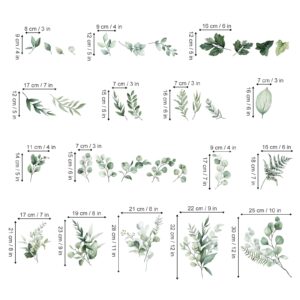 decalmile Botanical Green Leaves Wall Stickers Eucalyptus Leaf Plants Wall Art Decals Bedroom Living Room TV Background Wall Decor