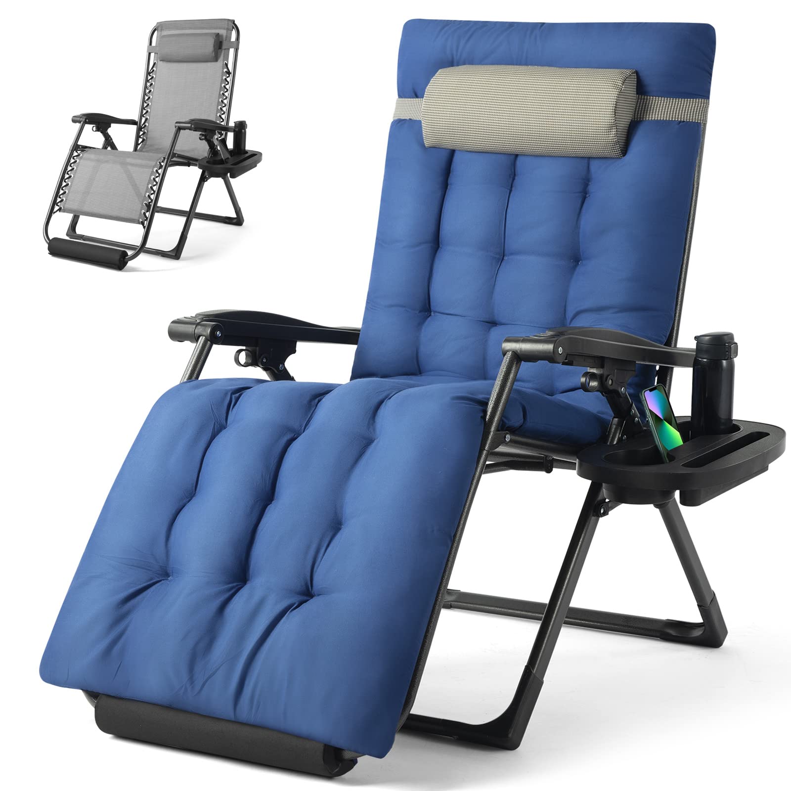 Artist hand Zero Gravity Chair, Oversize XL Outdoor Anti Gravity Chairs, Lawn Chaise, Patio Lounge Folding Adjustable Recliner with Detachable Soft Cushion, Adjustable Headrest, Foot Pad & Cup Holder