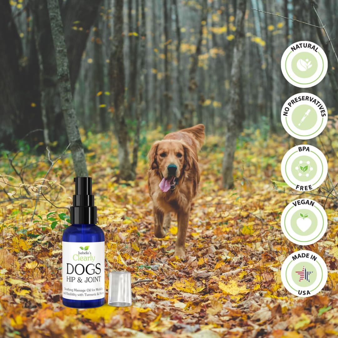 HIP & JOINT Massage Oil for Dogs with Flax Seed and Turmeric Oils | Pet Safe Essential Oils Support Mobility, Flexibility, Ease Tension and Discomfort - Vegan Pet Product Made in USA