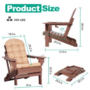 LOENIY Adirondack Chairs Set of 2 with Cushions & Cup Holders, HDPE Weather Resistant Folding Adirondack Chair for Adults, Outdoor Fire Pit Chairs for Patio/Porch/Swimming Pool/Garden (2, Brown)