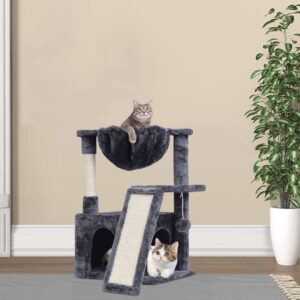 SYANDLVY 23.62" Cat Tree for Indoor Large Cats, Cat Tower with Scratching Posts, Modern Cat Bed Furniture with Condo & Basket (Scratching Board-Smoky Grey)