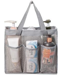 jelier mesh shower tote caddy with separated main compartment,portable toiletry bag for bathroom college dorm gym camping (grey)