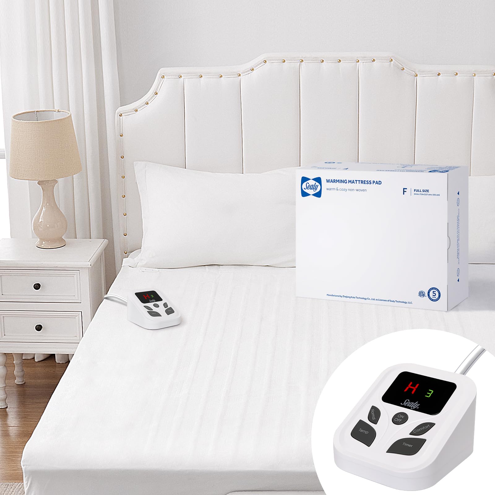 Sealy Heated Mattress Pad Full Size with 10 Heated Settings | Electric Mattress Pad Bed Warmer 54"x75" | Auto Shut Off 1-9 Hours| Fit Up to 15 Inch Deep Pocket | Machine Washable