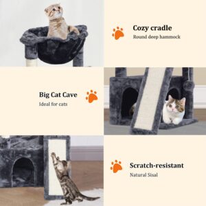 SYANDLVY 23.62" Cat Tree for Indoor Large Cats, Cat Tower with Scratching Posts, Modern Cat Bed Furniture with Condo & Basket (Scratching Board-Smoky Grey)