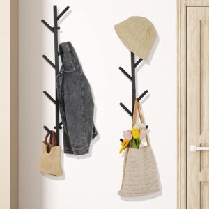 fantaki coat rack wall mount set of 2, black metal vertical hat rack for wall, floating coat racks for jackets/bags/scarves, coat hanger wall mount for entryway/office/hallway/bathroom