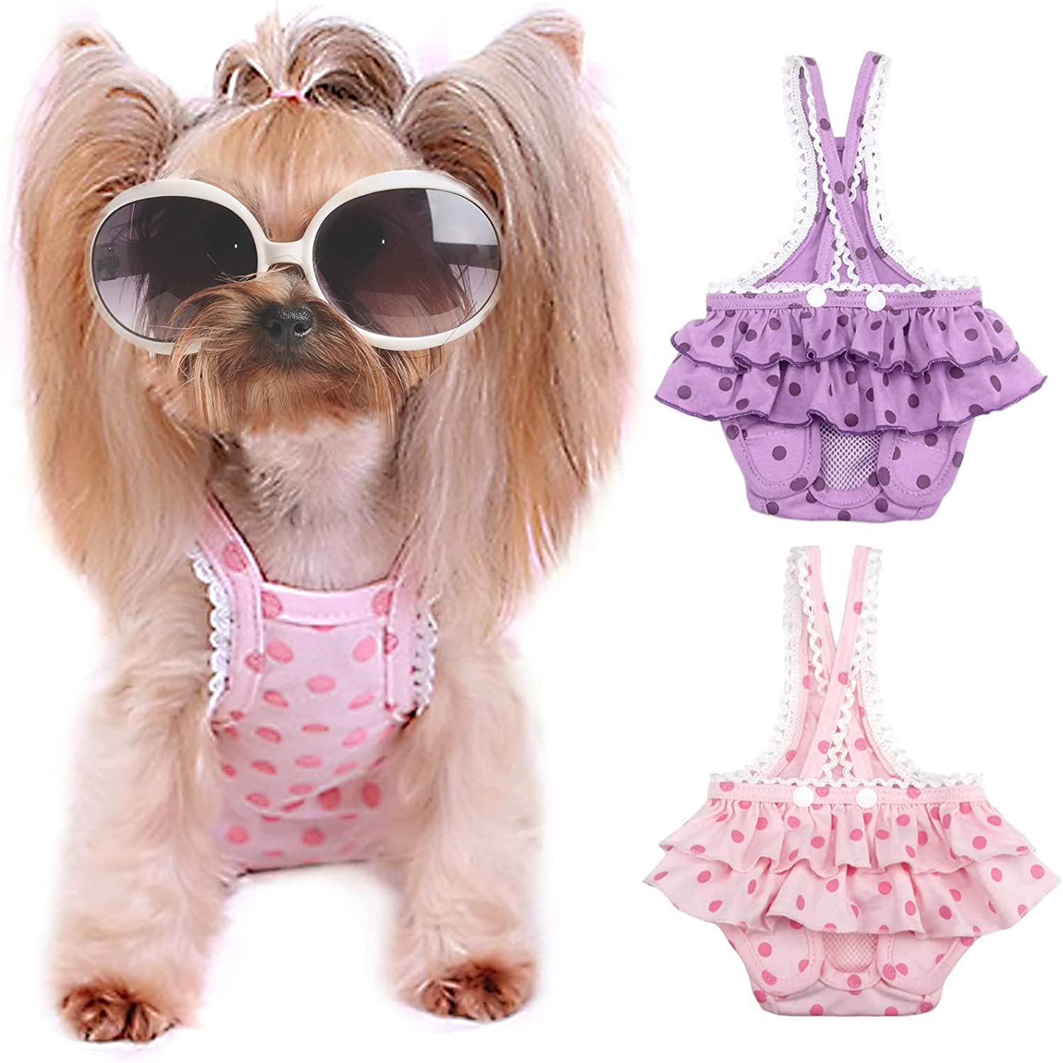 2 Pieces Washable Female Diapers with Suspender Comfort Reusable Doggy Diapers Reusable Puppy Sanitary Panties Dog Underwear Diaper for Small Girl Dogs in Period Heat (Pink&Purple, 3XL)