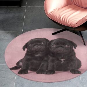 KiuLoam Cute Black Pug Dog Rug Non-Slip Round Area Rug for Bedroom Living Room Study Playing, Sofa Nursery Carpet Floor Mat,80 x 80cm Round