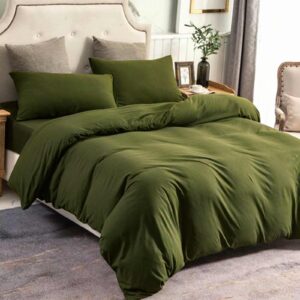 nanko green cotton king size duvet cover set, olive green luxury soft breathable bedding sets comforter quilt covers with zip tie, modern farmhouse bed sets for women men teen 3pc 104x90 avocado green