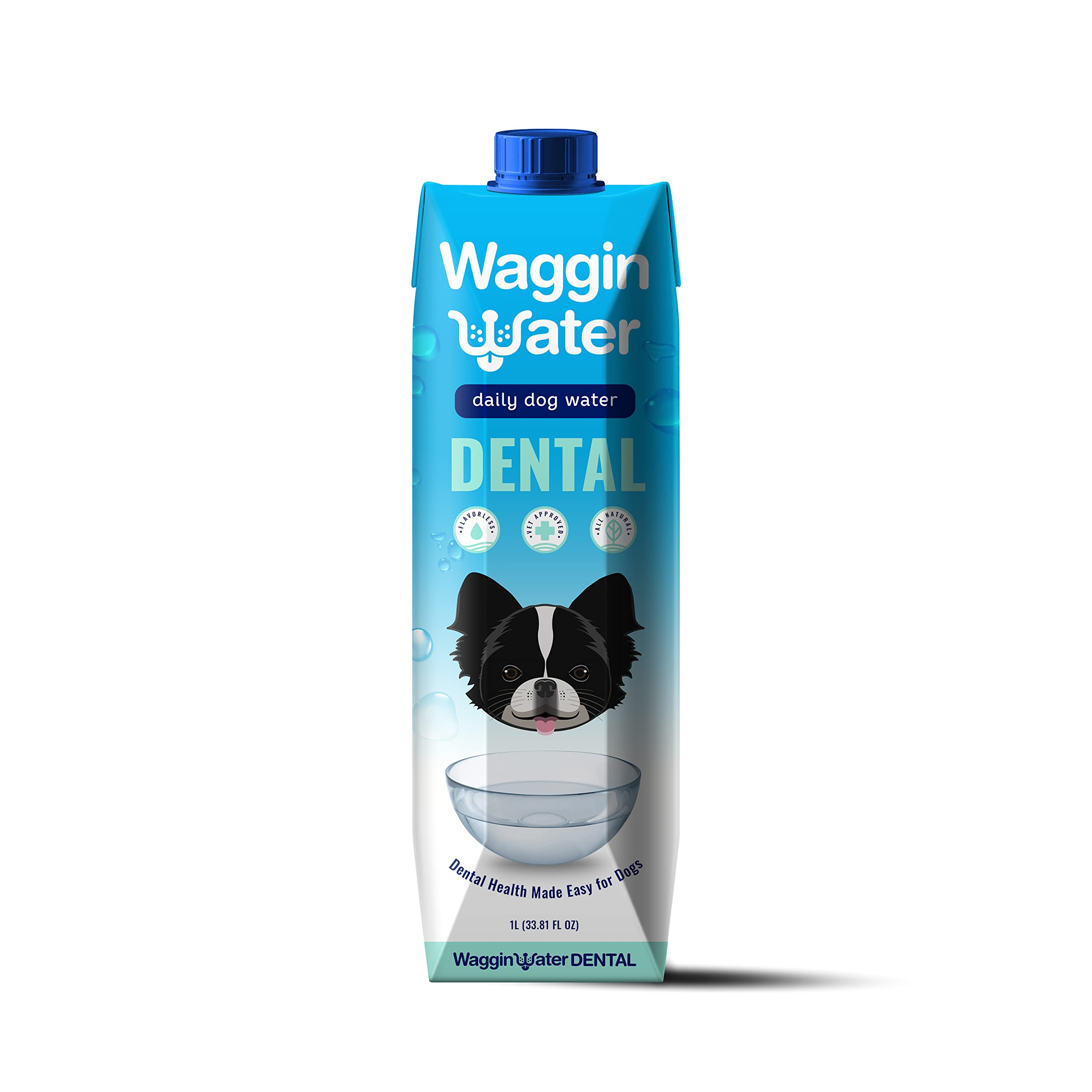 Waggin Water Dental Fortified Water Supplement for Dogs - Daily Dog Dental Treat to Help Clean Teeth and Freshen Breath - Flavorless, 6ct