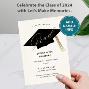 Let's Make Memories Personalized Parchment + Cap Graduation Card 5x7 Premium Quality (Custom Announcements & White Envelopes) - 15 ct