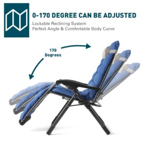 Artist hand Zero Gravity Chair, Oversize XL Outdoor Anti Gravity Chairs, Lawn Chaise, Patio Lounge Folding Adjustable Recliner with Detachable Soft Cushion, Adjustable Headrest, Foot Pad & Cup Holder