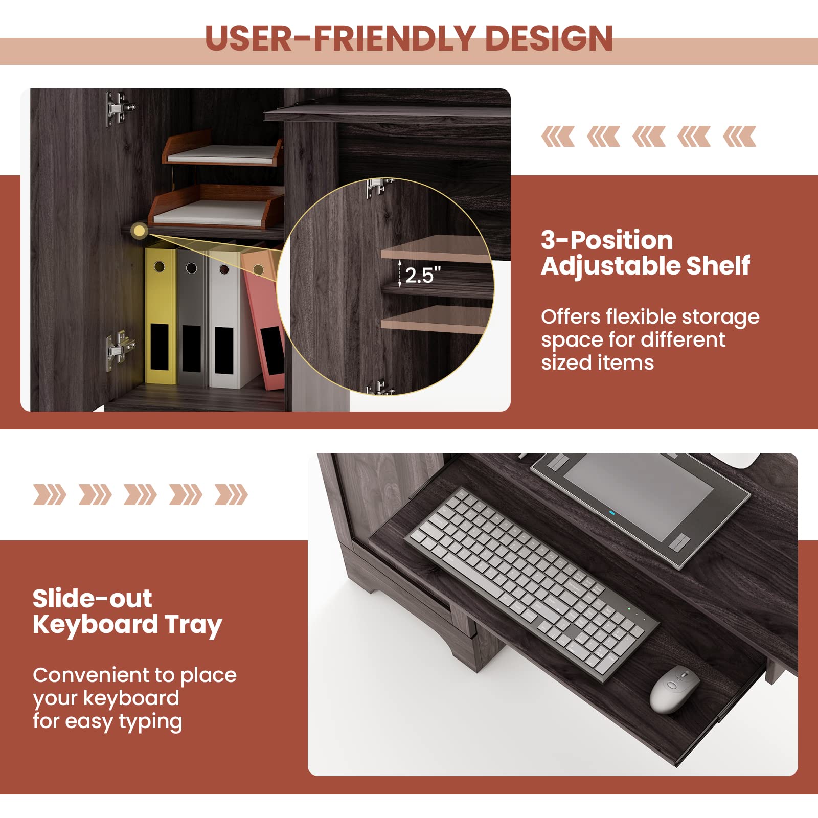 Tangkula L-Shaped Office Desk with Storage Drawers & Keyboard Tray, Home Office Corner Computer Desk with Cabinet & Inner Adjustable Shelf, Space-Saving Study Writing Desk, Computer Workstation