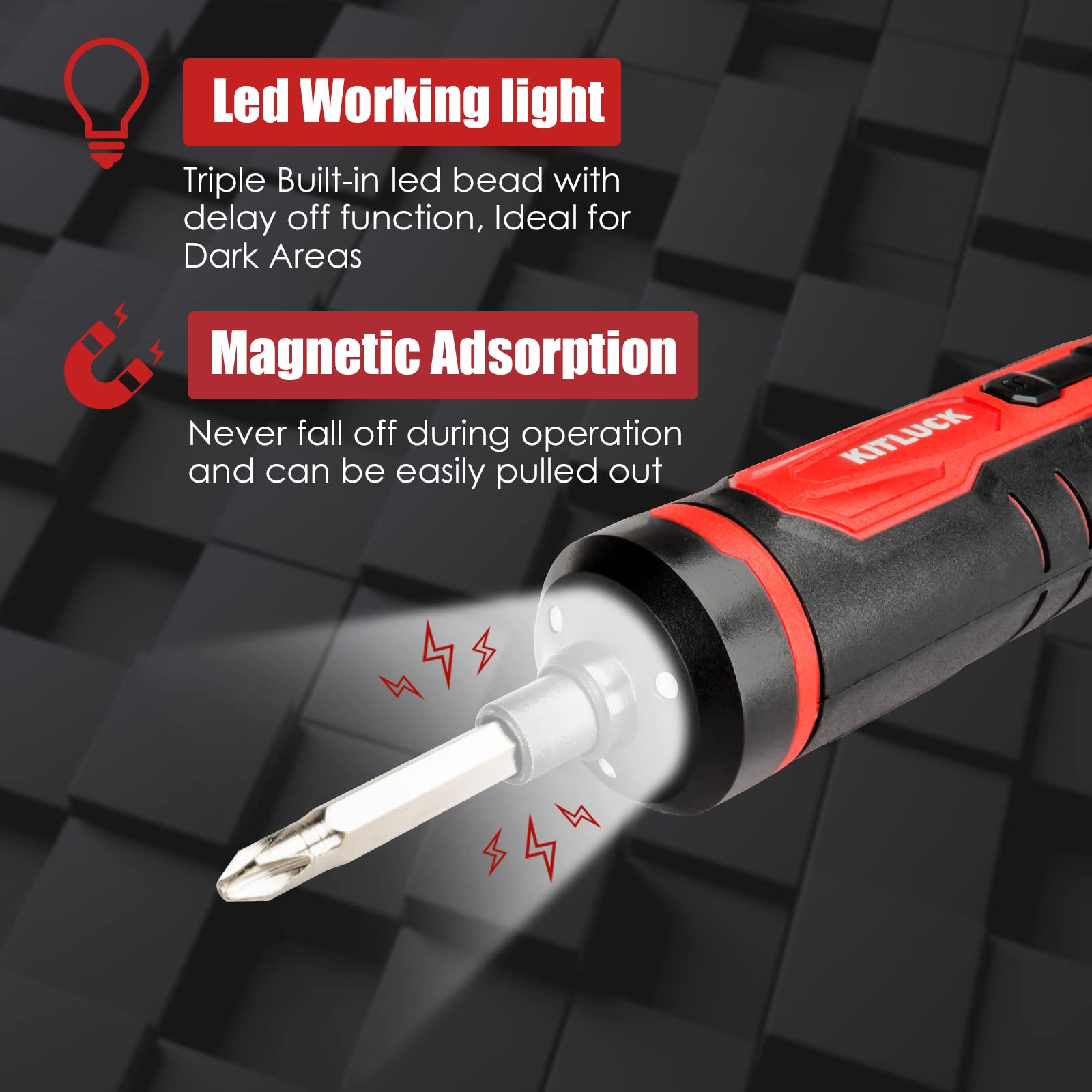 Electric Screwdriver, 4V Power Cordless Screwdriver Rechargeable Set with Li-ion Battery, 31 Bits&Extension Rod, 3 LED, 3 Adjustable Torque, Magnetic Hex Chuck, Mini Electric Screw driver Kit