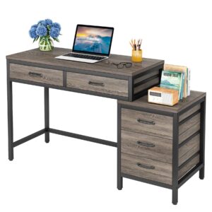 little tree home office computer desk with drawers, grey