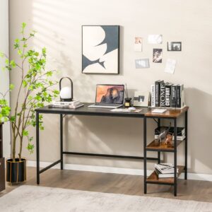 Multifunctional Computer Desk, Industrial Study Writing Desk w/Removable Storage Shelf, Heavy-Duty Metal Frame, 55 Inch Desk for Home Office, Gaming Room, Bedroom (Black)