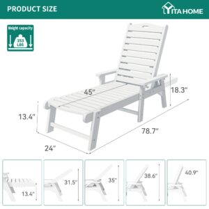 YITAHOME Outdoor Chaise Lounge Chair with Adjustable Backrest, Heavy Duty Resin Patio Lounger with Wide Armrest and 350lbs Capacity for Outside Poolside Beach Backyard, Waterproof, White