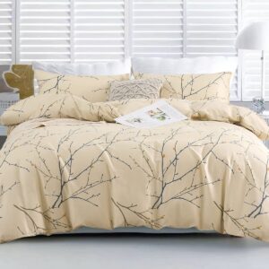 SLEEPBELLA Duvet Cover Full, 600 Thread Count Cotton Leaf Botanical Pattern Print Reversible Comforter Cover Set (Full, Teal Blue-Leaf)