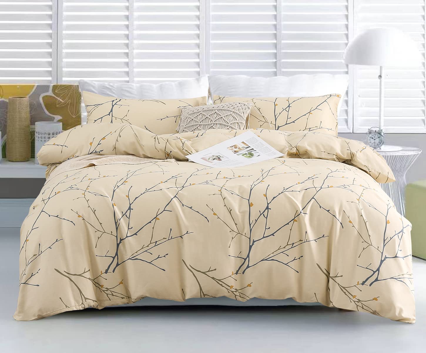 SLEEPBELLA Duvet Cover Full, 600 Thread Count Cotton Leaf Botanical Pattern Print Reversible Comforter Cover Set (Full, Teal Blue-Leaf)