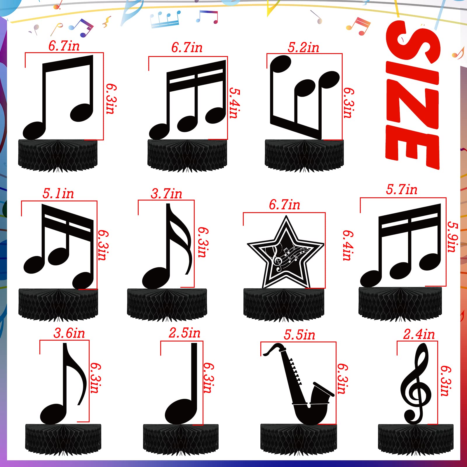 12 Pcs Music Notes Honeycomb Centerpieces Music Party Decoration Music Party Supplies Retro Table Decor Kids' Party Centerpieces Music Notes Silhouette Table Toppers for Baby Shower Theme Birthday