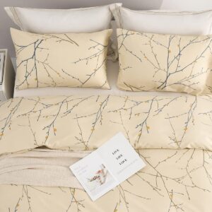 SLEEPBELLA Duvet Cover Full, 600 Thread Count Cotton Leaf Botanical Pattern Print Reversible Comforter Cover Set (Full, Teal Blue-Leaf)