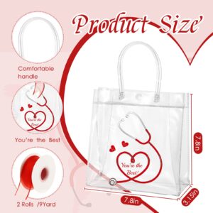 Thenshop 24 Pcs Nurse Gift Bags 7.8x7.8x3.15 in PVC Clear Gift Bags with Handles CNA Week Gifts Bulk 2024 Nurse Gift Bag Wedding Gifts Appreciation Gifts for Doctors Healthcare Hospital Worker Party