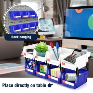 Pe&Hui Storage Organizer Bins,Wall Mount Storage Parts Rack,Stackable Shop Tool Bins for store Screws,Small Parts,Office Supplies and other Accessories (8Pack Blue&White) …