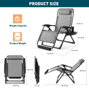 Artist hand Zero Gravity Chair, Oversize XL Outdoor Anti Gravity Chairs, Lawn Chaise, Patio Lounge Folding Adjustable Recliner with Detachable Soft Cushion, Adjustable Headrest, Foot Pad & Cup Holder