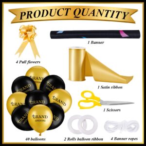 Grand Opening Ribbon Cutting Ceremony Kit Grand Opening Banner Grand Opening Decorations with 10'' Scissors 40 Pcs Balloons Satin Ribbon Bows and More Supplies for Business Events (Black Gold)