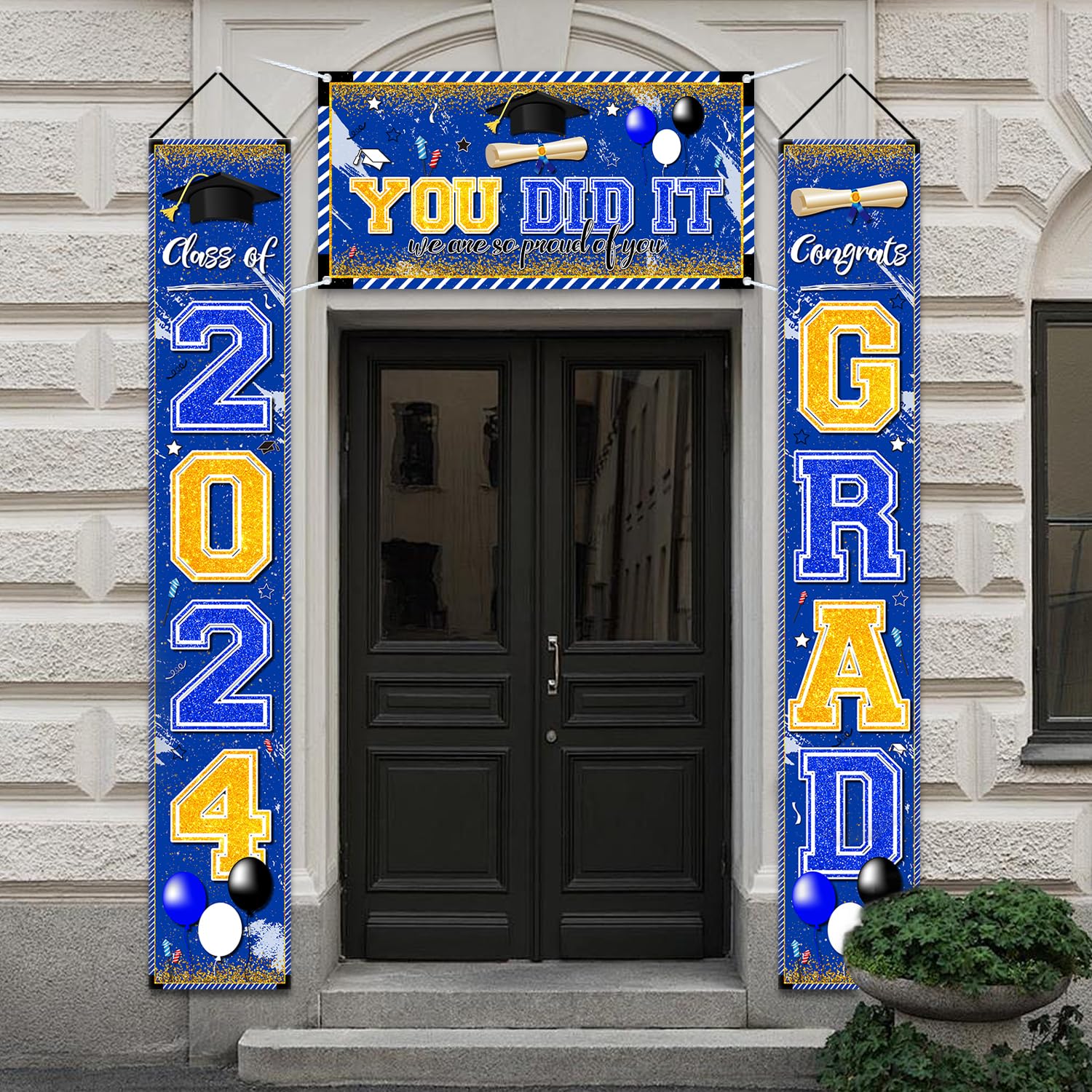 GPWXYYY Blue and Gold Graduation Decorations Class of 2024 Class of 2024 Porch Sign Congrats Grad Banner and You Did It Graduation Banner for Graduation Decorations 2024