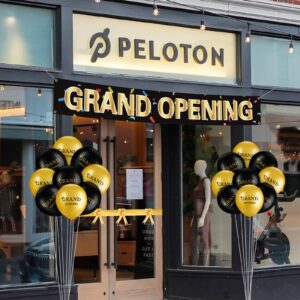 Grand Opening Ribbon Cutting Ceremony Kit Grand Opening Banner Grand Opening Decorations with 10'' Scissors 40 Pcs Balloons Satin Ribbon Bows and More Supplies for Business Events (Black Gold)