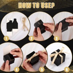 Jutom 100 Pcs Mini Favor Boxes Small Candy Boxes Paper Party Favor Boxes Gift Wrap Boxes with Ribbon for Christmas Thanksgiving Day Birthday Wedding Anniversary Supplies(2 x 2 x 2 Inch,Black)