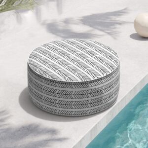 twlear indoor/outdoor inflatable ottoman d21 x h9 inch, round footstool inflatable foot rest ottoman with handle, portable ottoman pouf for patio, garden, camping, home, herringbone black white