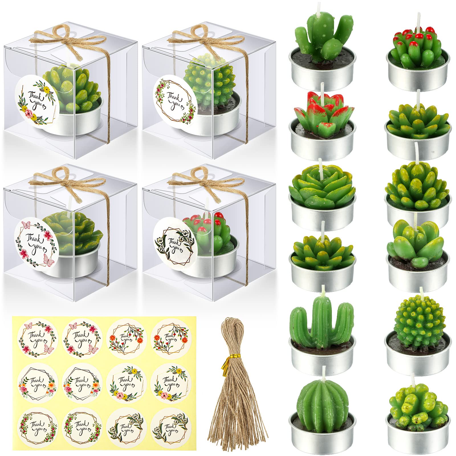 Qunclay 12 Sets Succulent Cactus Candle Mini Succulent Tealight Candle for Gift Smokeless Small Plant Candle for Christmas Birthday Wedding Party Gift Anniversary Celebration Spa Home Decor