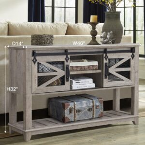 OKD Entryway Table w/Sliding Barn Doors, 46'' Farmhouse & Industrial Console Table with Storage, Rustic Sofa Table w/Adjustable Shelf & Open Shelf for Entry Way, Hallway, Living Room, Light Rustic Oak