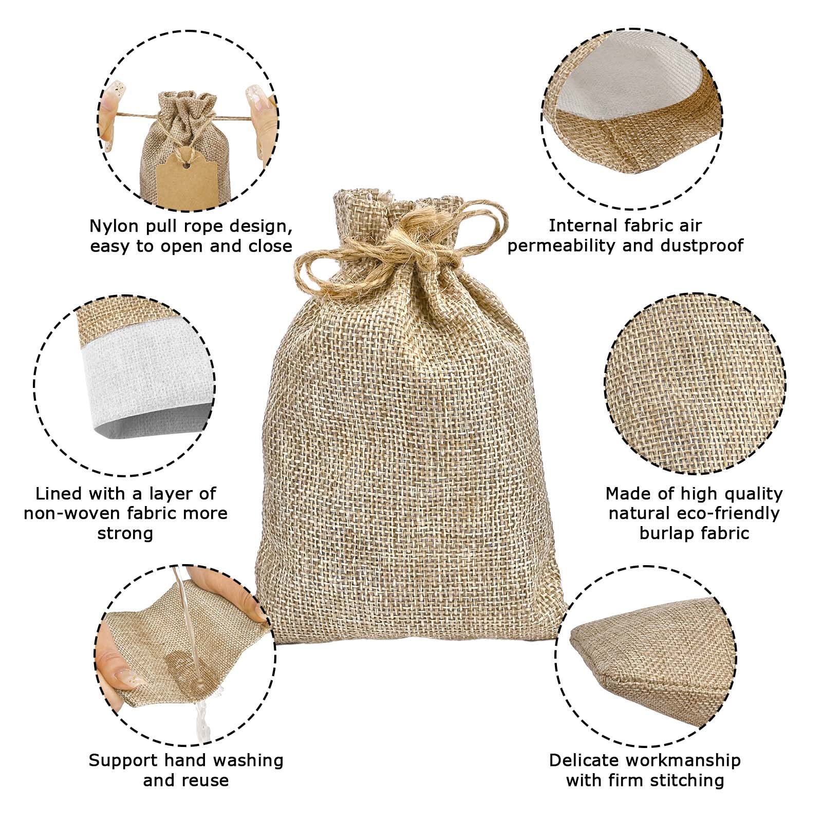 Jutieuo 25pcs Small Burlap Bags with Drawstring 4x6 Inch Reusable Premium Mini Gift Bag with Tag and String, Linen Sacks Bags for WeddingParty Favor Bags, Jewelry Pouches, Coffee, DIY Craft Bags