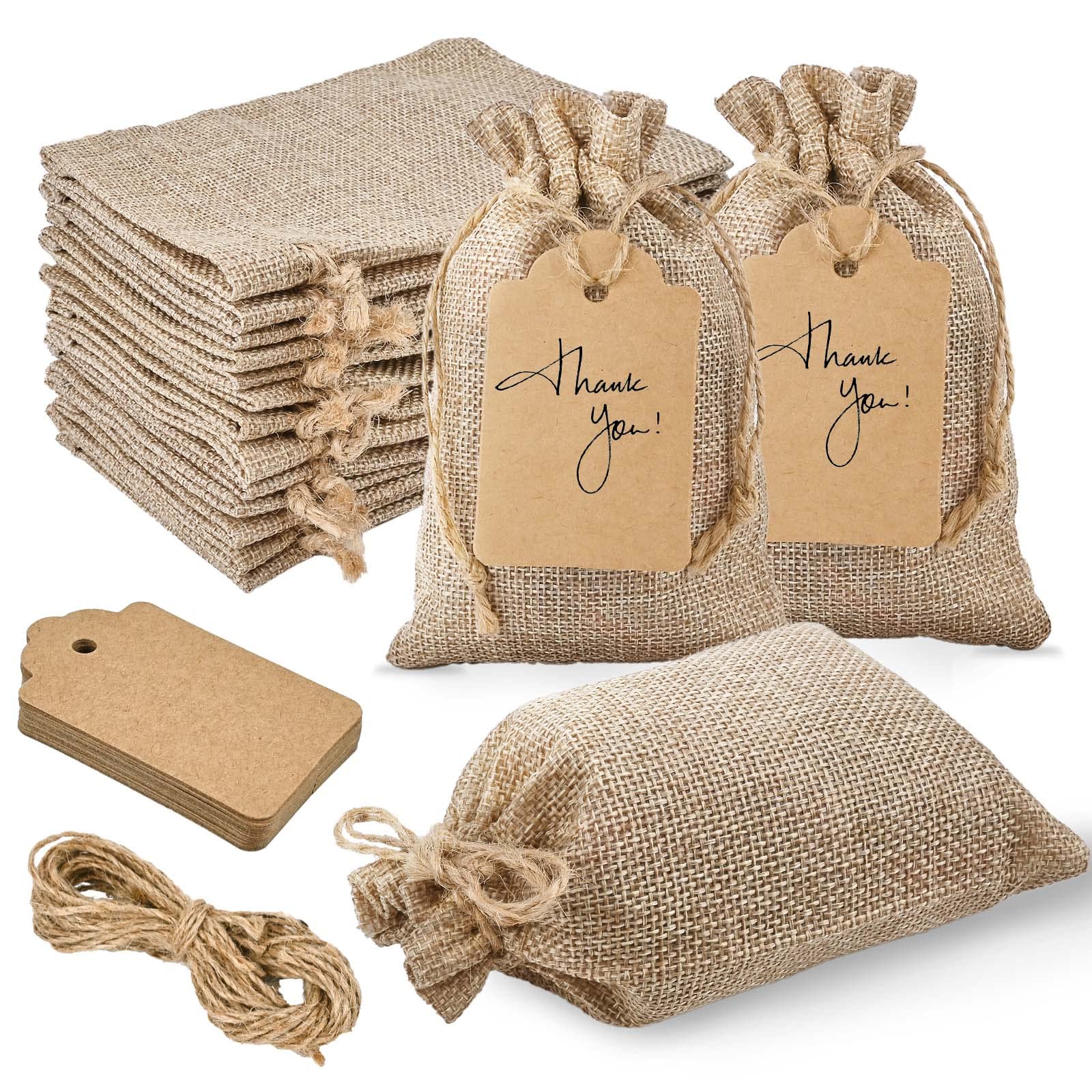 Jutieuo 25pcs Small Burlap Bags with Drawstring 4x6 Inch Reusable Premium Mini Gift Bag with Tag and String, Linen Sacks Bags for WeddingParty Favor Bags, Jewelry Pouches, Coffee, DIY Craft Bags