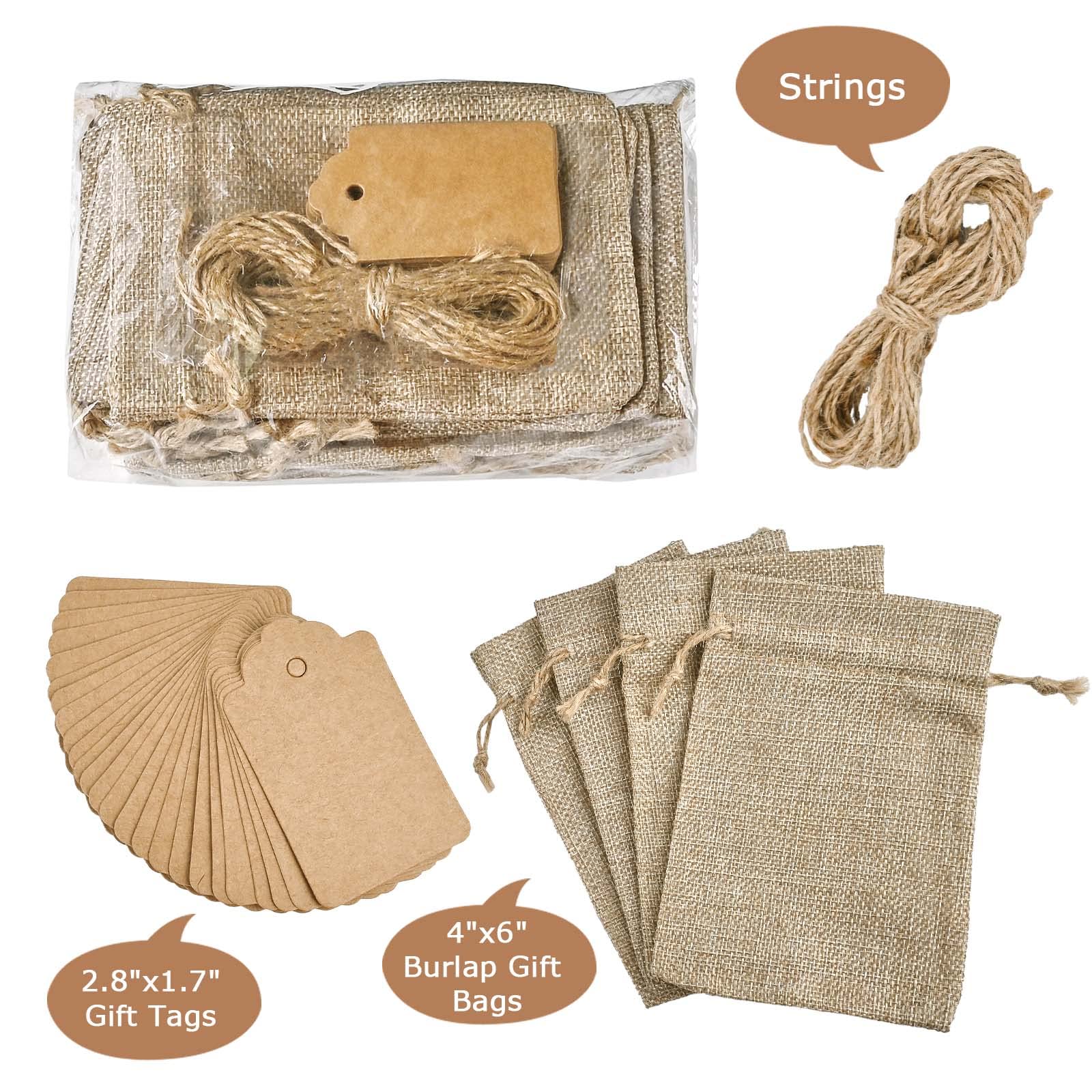 Jutieuo 25pcs Small Burlap Bags with Drawstring 4x6 Inch Reusable Premium Mini Gift Bag with Tag and String, Linen Sacks Bags for WeddingParty Favor Bags, Jewelry Pouches, Coffee, DIY Craft Bags