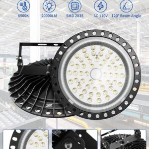 6 Pack LED High Bay Light|200W 20000LM UFO LED High Bay Light|6500K Daylight LED Shop Light|IP65 Waterproof LED Commercial Warehouse Area Light|LED Garage Light for Garage Gym Factory Warehouse