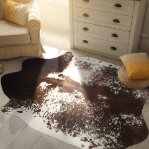 B BENRON Luxury Cowhide Rug Faux Cow Rug for Living Room 4.6x5.2ft Animal Rug Retro Cow Hide Rug Large Cow Print Rug Non Slip Area Rug Industry Style Western Rugs,Coffee