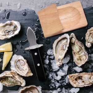 NEEDBUY Oyster Knife Shucker Set Oyster Shucking Knife with Wooden holder Oyster Shucking Clamp Seafood Tools