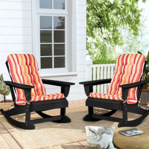 Sundale Outdoor Adirondack Rocking Chair with Cushion, HDPE Patio Plastic All Weather Adirondack Rocker, Water Resistant for Outside, Garden, Pool, Yard, Black