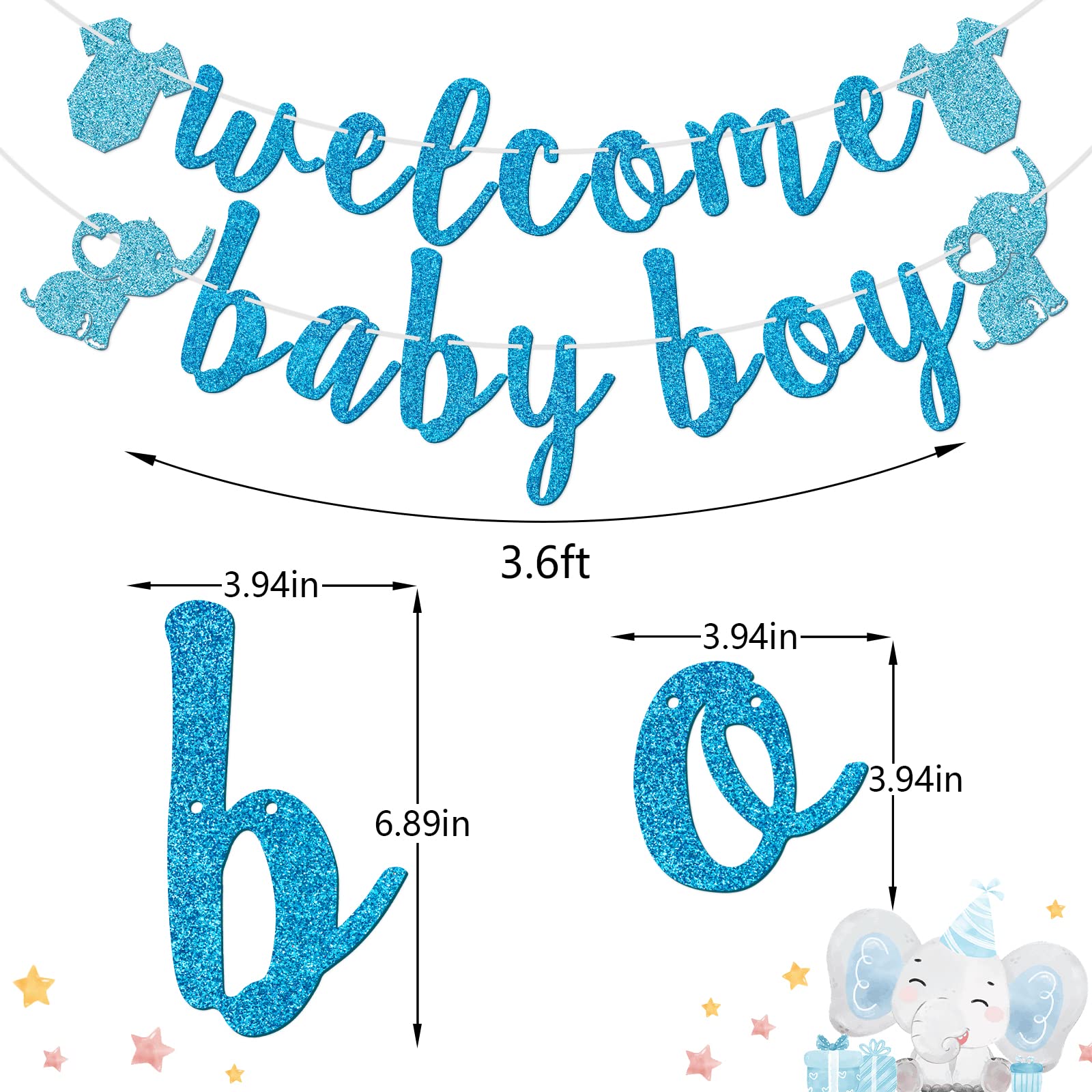 Welcome Baby Boy Banner, Pre-strung Baby Shower Banner, It's A Boy Decorations, Baby Boy Shower Decorations, Blue Glitter