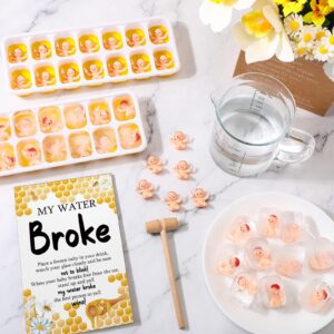 54 Pcs My Water Broke Game Baby Shower Game Sign Wooden Baby Gift Sets Gender Reveal Party Decors 50 Tiny Plastic Babies Small Mini Baby 3 Ice Cube Trays for Baby Shower Gender Reveal Party (Bee)